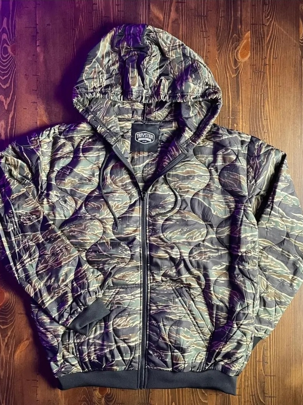 Men's Camo Quilted Woobie Hooded Jacket - Black Camo